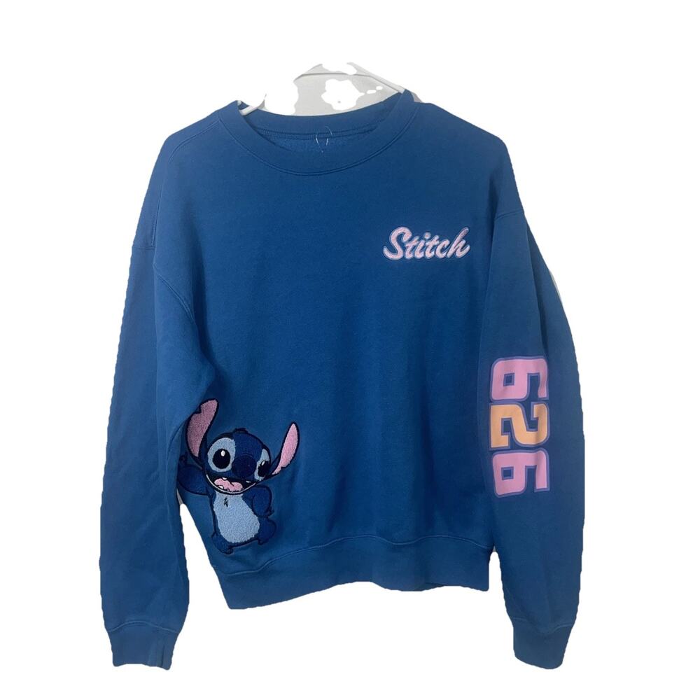 Disney Lilo & Stitch M Blue Pullover Sweater Embroidered Stitch